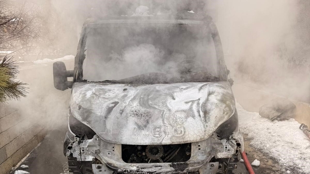 Van'da park halindeki kamyonet yandı