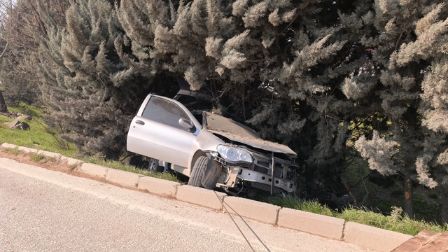 Bursa'da kontrolden çıkan otomobil ağaçlık alana uçtu, 1 yaralandı