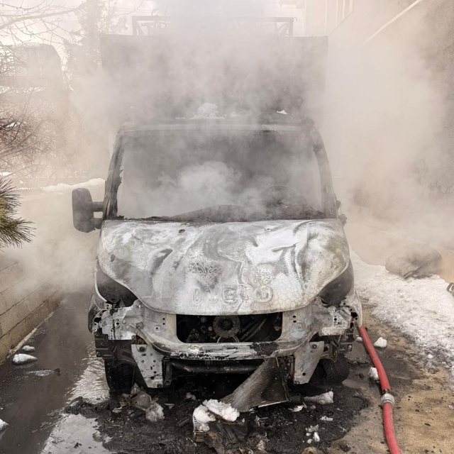 Van'da park halindeki kamyonet yandı