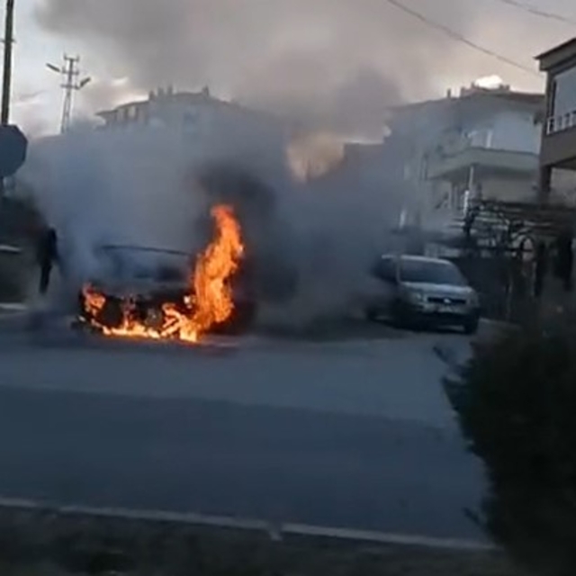 Niğde'de park halindeki otomobil alev alev yandı