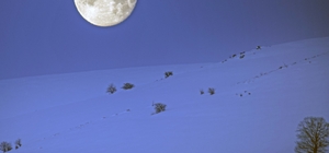 Karlı dağlar ile dolunay aynı karede güzel görüntüler oluşturdu