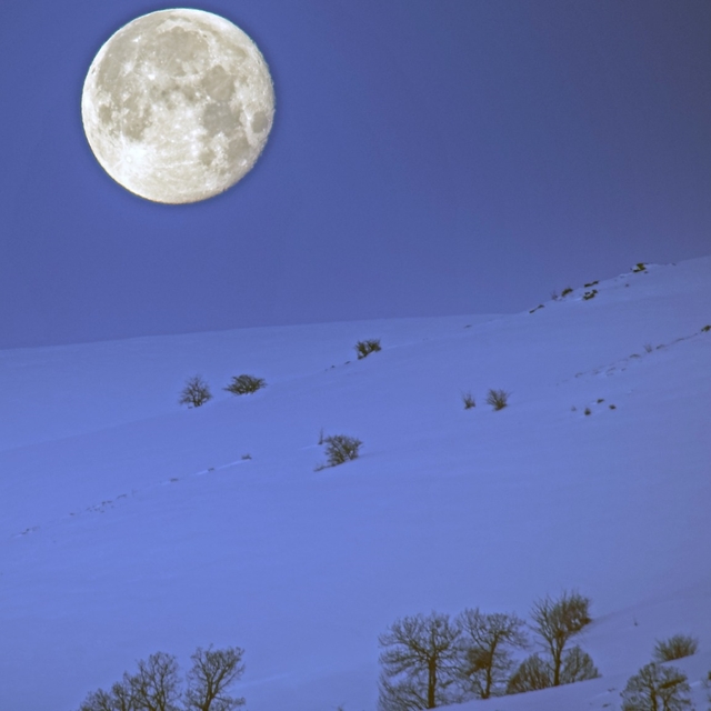 Karlı dağlar ile dolunay aynı karede güzel görüntüler oluşturdu