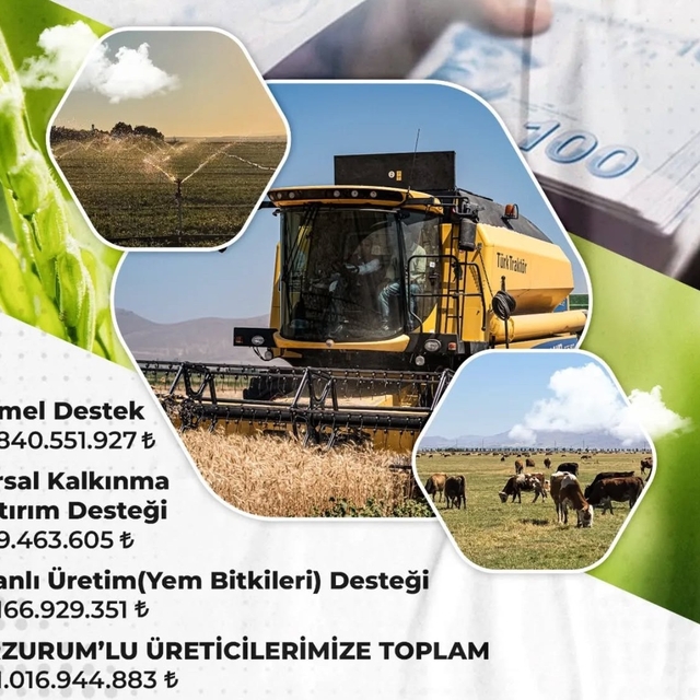 Erzurum'da çiftçilere 1 milyar 16 milyon TL destek