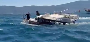 Güllük Körfezi'nde amatör balıkçı teknesi battı Çevredeki denizciler, batmak üzere olan teknedeki vatandaşları kurtardı