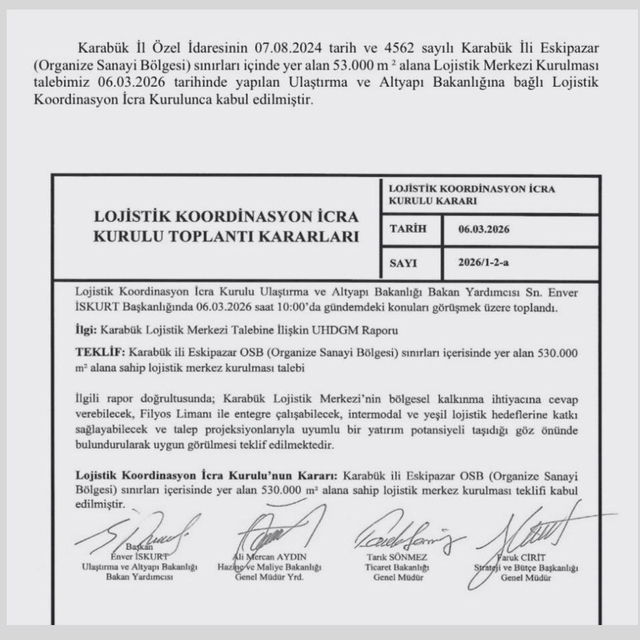 Karabük Lojistik Merkezi projesi onaylandı