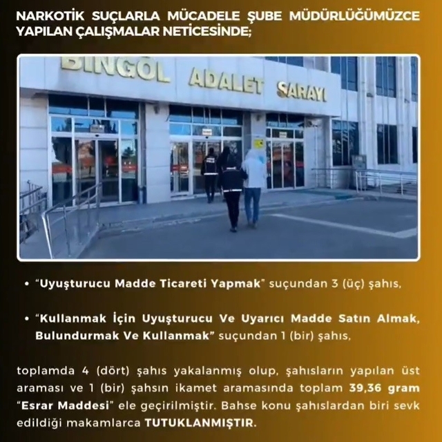 Bingöl'de uyuşturucuyla mücadele: 1 tutuklama