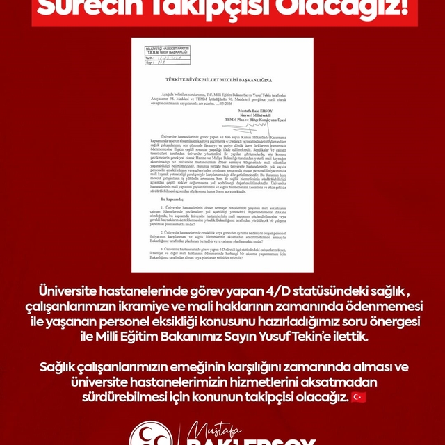 MHP'li Ersoy, üniversite hastanelerindeki mali sorunları TBMM gündemine taş...