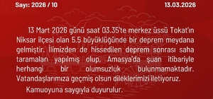 Amasya Valiliği: "İlimizden de hissedilen deprem sonrası olumsuzluk bulunmamakta"