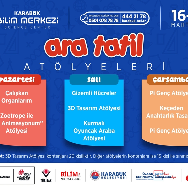 Karabük Bilim Merkezi ara tatilde atölye etkinlikleri düzenleyecek