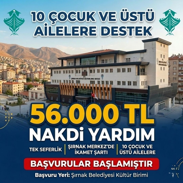 Şırnak Belediyesinden ailelere 56 bin lira destek