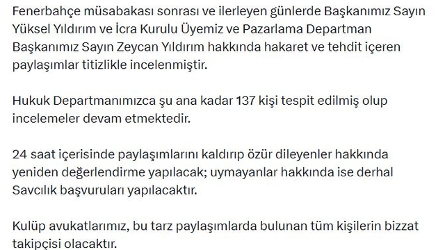 Samsunspor, hakaret ve tehdit paylaşımları için 137 kişi hakkında hukuki işlem başlatacak