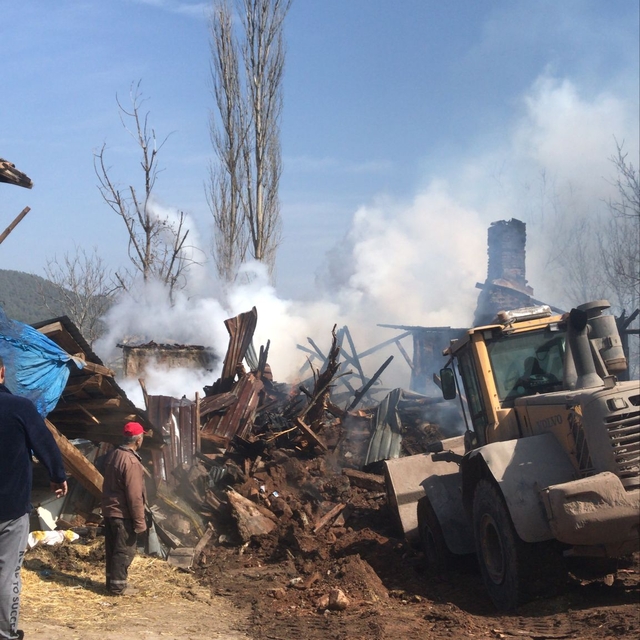 Bolu'da çıkan yangında 2 katlı ev ve ahır kullanılamaz hale geldi