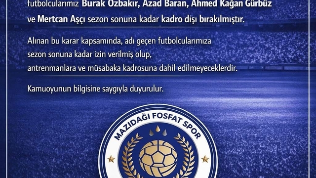 Mazıdağı Fosfatspor'da 4 futbolcu kadro dışı bırakıldı