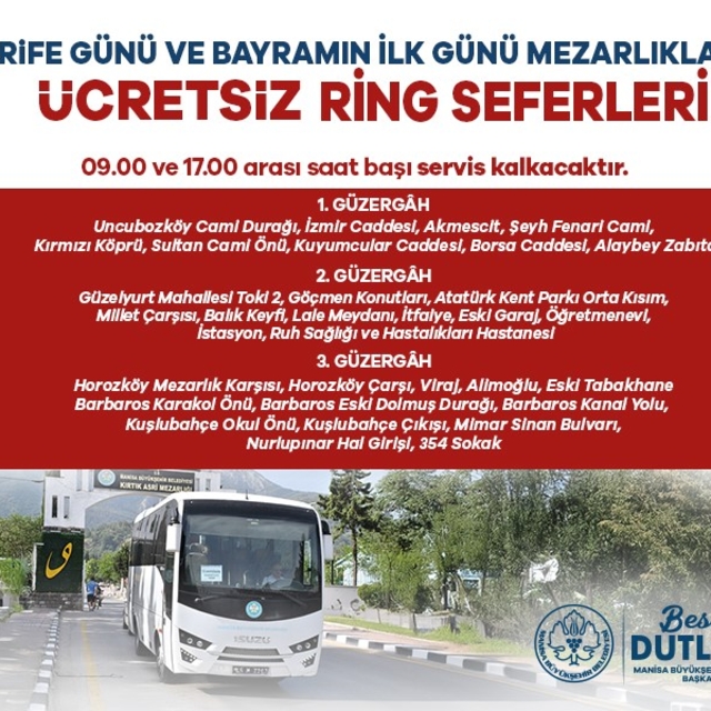 Mezarlıklara ücretsiz otobüs seferleri düzenlenecek
