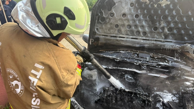 Hatay'da park halindeki otomobil alevlere teslim oldu