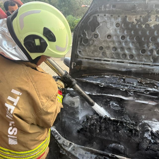 Hatay'da park halindeki otomobil alevlere teslim oldu