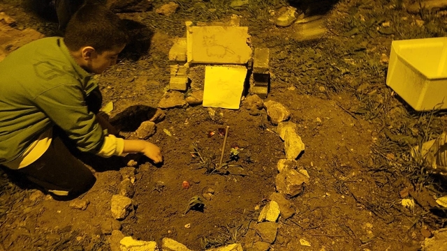 Nusaybin'de çocuklardan telef olan kediye anlamlı veda