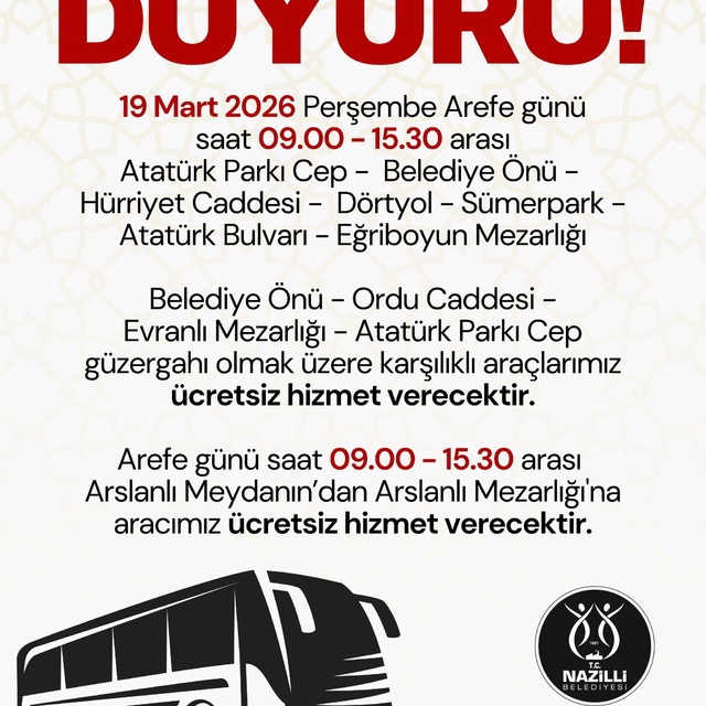 Nazilli'de Ramazan Bayramı öncesi mezarlıklara ücretsiz servis hizmeti