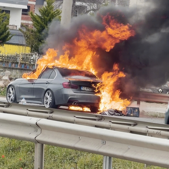 Ordu'da lüks otomobil alevlere teslim oldu