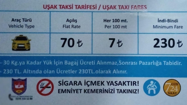 Uşak'ta taksi indi-bindi ücreti 230 TL oldu