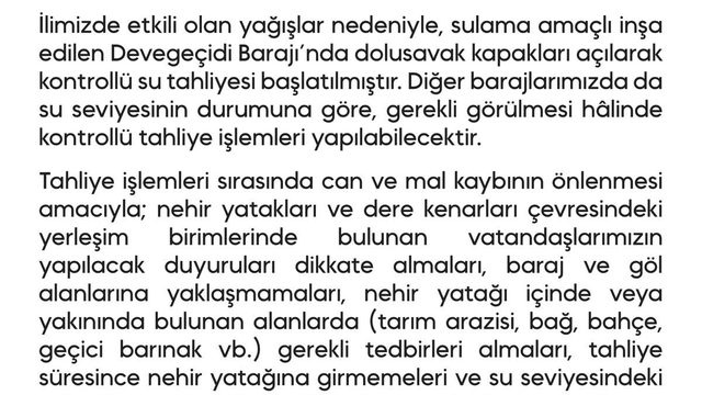 Devegeçidi Barajı'nda su tahliyesine başlandı