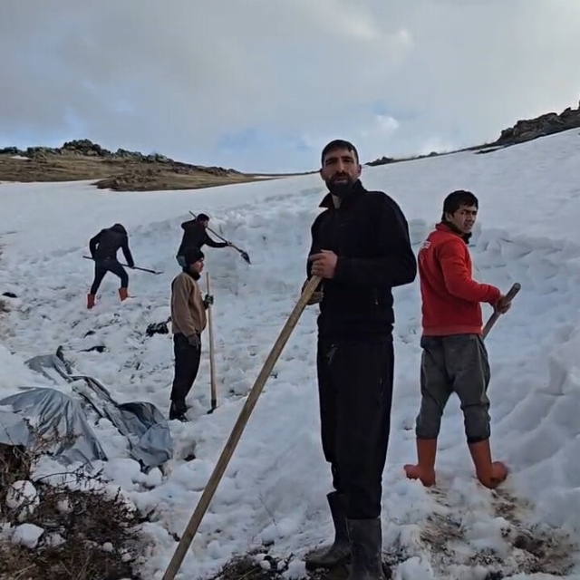 Ağrı Dağı eteklerinde kar depolama mesaisi