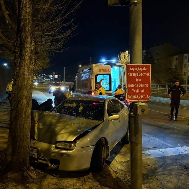Kaldırıma çıkan otomobil ağaca çarptı: 2 yaralı