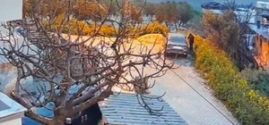 Otomobili kundaklayan şüpheli, alevlerin arasında kaldı