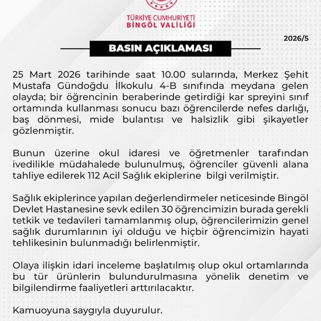 Sınıfta sıkılan kar spreyinden etkilenen 30 öğrenci hastaneye kaldırıldı (2...