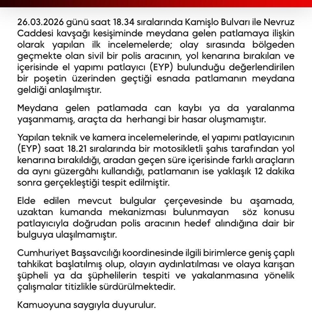 Diyarbakır'da polis aracının geçişi sırasında EYP patladı