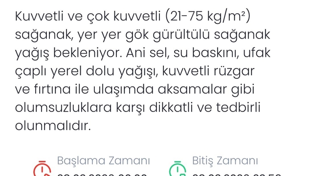 Denizli için kuvvetli sağanak uyarısı