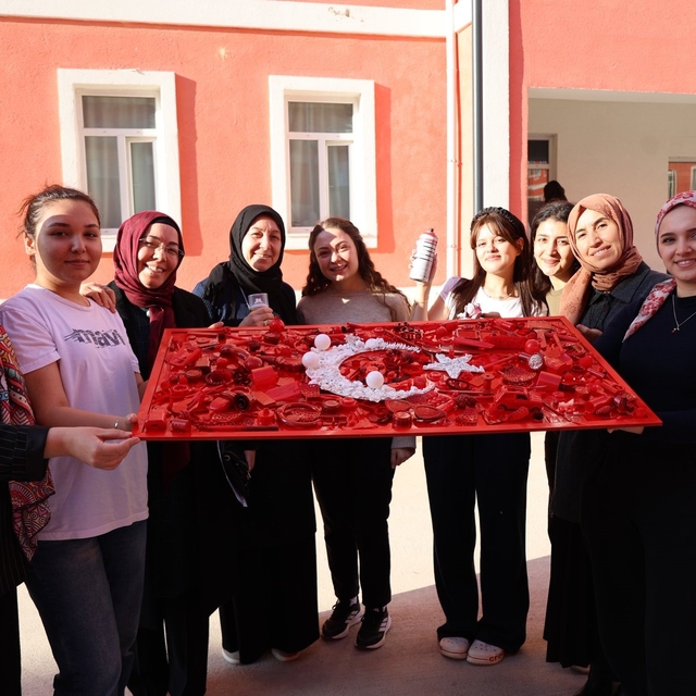 Bilecik'te sıfır atık etkinliğinde atıklarla Türk bayrağı oluşturuldu