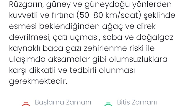 Denizli için kuvvetli rüzgar ve fırtına uyarısı yapıldı