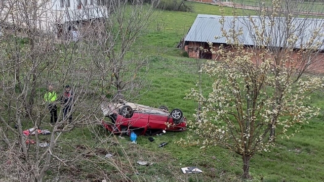 Bahçeye uçup takla atan otomobilin sürücüsü yaralandı