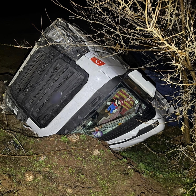 Tır şarampole yuvarlandı, sürücü yaralandı