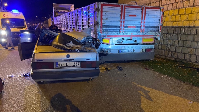 Mardin'de park halindeki tıra çarpan otomobilde 5 kişi yaralandı