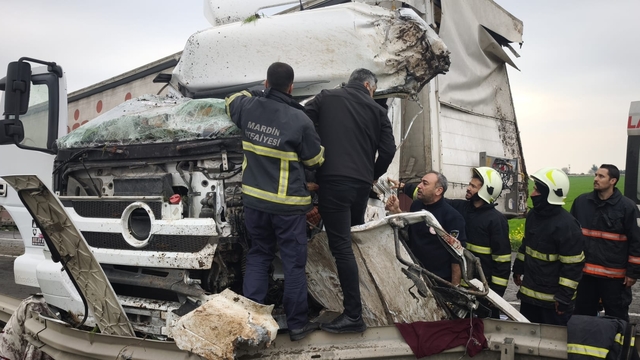 Mardin'de bariyerlere çarpan tırın sürücüsü ağır yaralandı