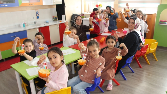 Ana sınıfında portakallar kuşlar için yemlik ve yuvaya dönüştü