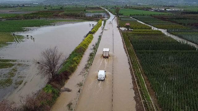 İzmir'de sağanak nedeniyle tarım arazileri ve kara yolu su altında kaldı