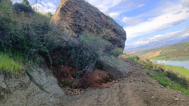 Adana'da sağanağın etkisiyle yuvarlanan kaya hayvancıların kullandığı yolu kapattı