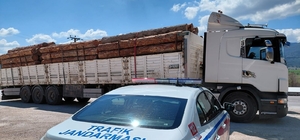 Bolu'da fazla tonajlı tomruk taşıyan kamyon sürücüsüne para cezası kesildi