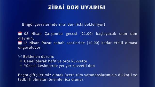 Meteoroloji'den Bingöl için zirai don uyarısı