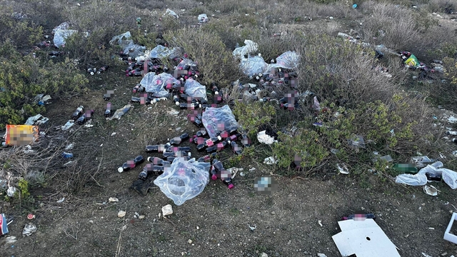 Tarihi geçmiş yüzlerce şalgam suyu şişesini ormanlık alana attılar