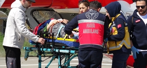 5 metre yükseklikten düşen kadının imdadına ambulans helikopter yetişti