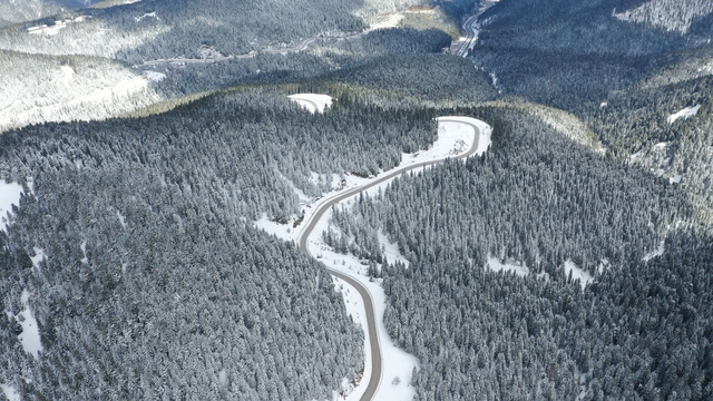 Ilgaz Dağı'nda beyaz örtüyle kaplanan ormanlar dronla görüntülendi