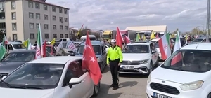 Iğdır’da yüzlerce araçlık konvoyla İran’a destek verildi