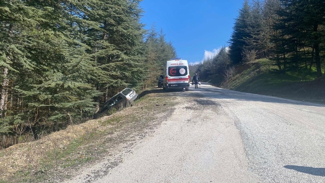 Sürücüsünün direksiyon hâkimiyetini kaybettiği otomobil ormanlık alana savruldu