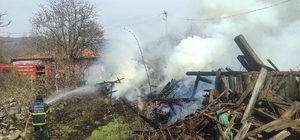 Araç yangını odunluğa sıçradı