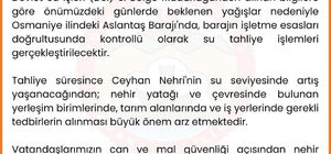 Adana Valiliğinden "Ceyhan Nehri’nde su taşkını" uyarısı