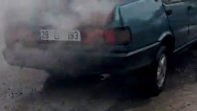 Ordu'da park halindeki otomobilde yangın